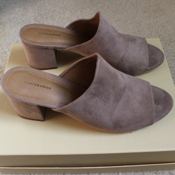 Suede Peep Toe Heel Slip On Mules Chunky Suede Shoes Size 10 - Picture 7 of 8